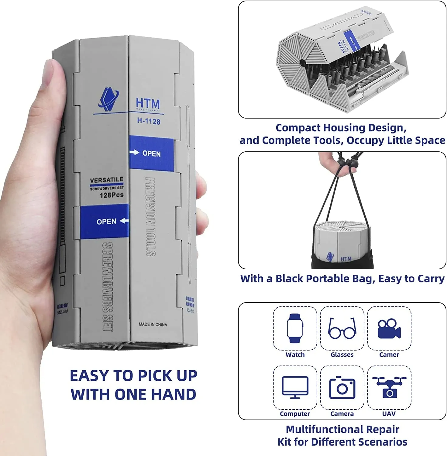 Hengtianmei 128 in 1 Precision Screwdriver Set Professional Magnetic Repair Tool Kit for Computer, Laptop, Xbox, Macbook, Game Console (H1128)