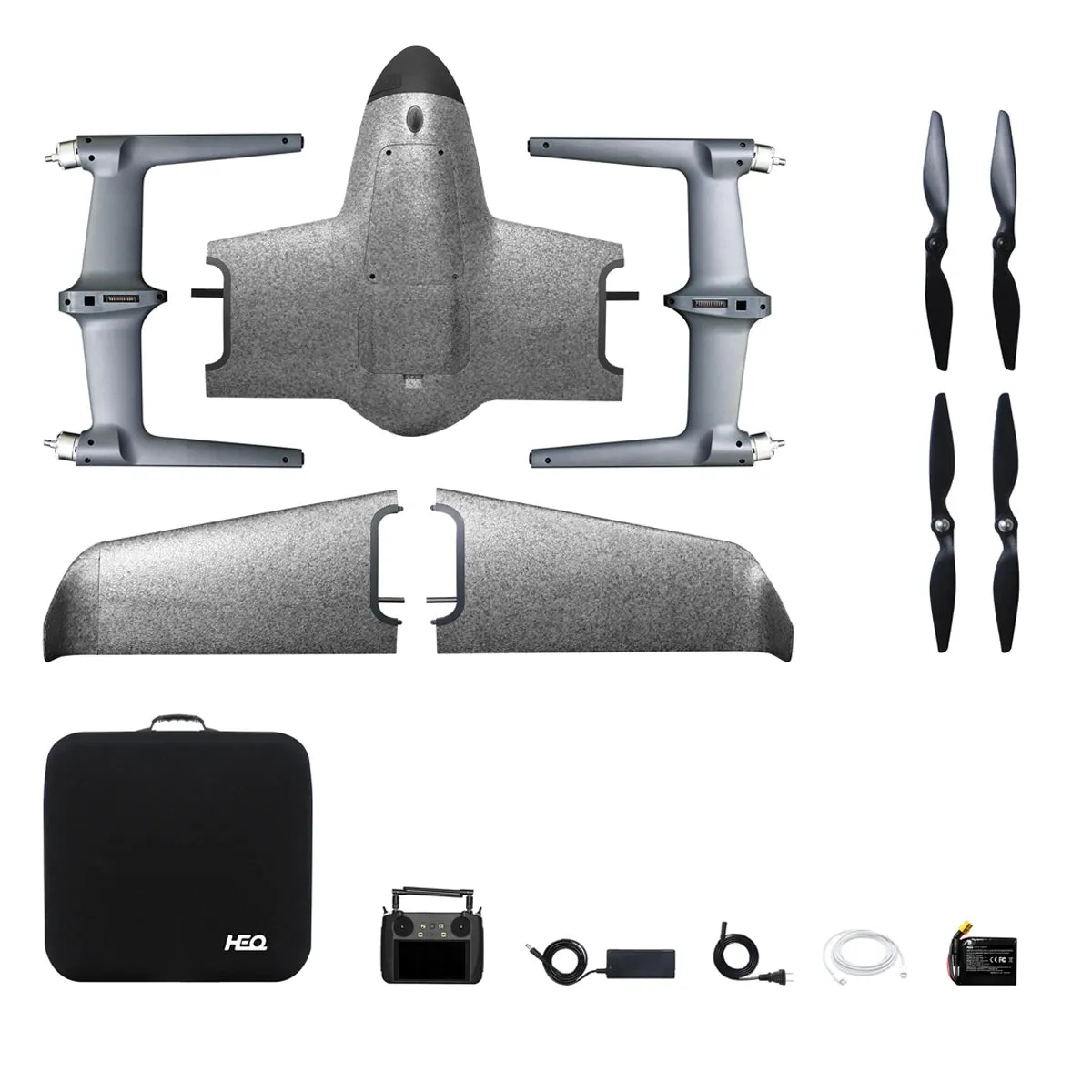 HEQ UAV SWAN VOYAGER FLYING WING VTOL WITH 3 AXIS GIMBAL 4K CAMERA