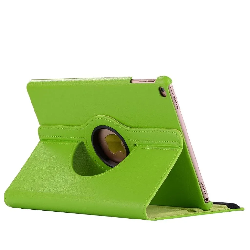 iPad (2017) litchi grain rotating PU leather case -  Green