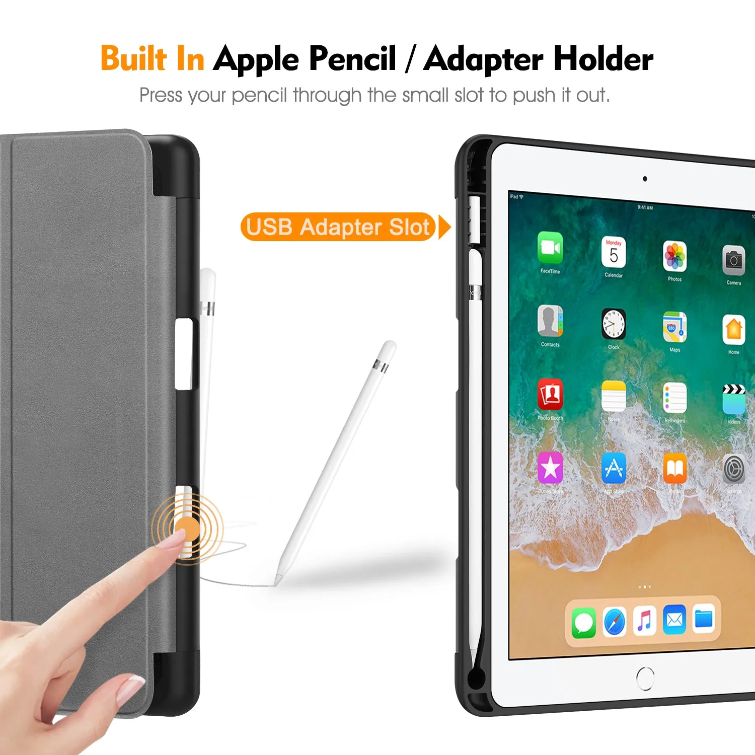 iPad 6th/5th Gen, iPad Air 2/1 SlimShell Case with Pencil Holder | Fintie