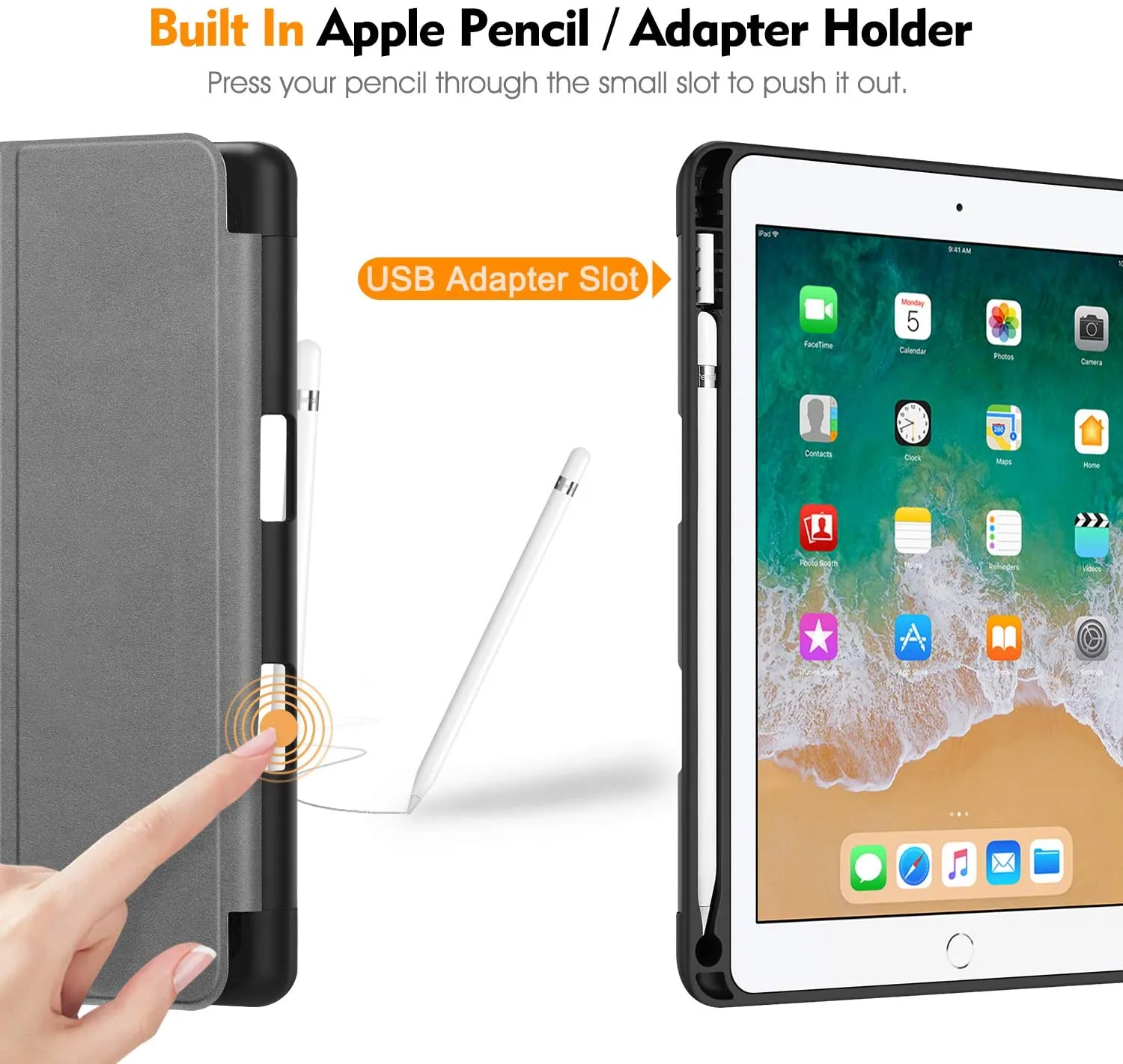 iPad 6th/5th Gen, iPad Air 2/1 SlimShell Case with Pencil Holder | Fintie