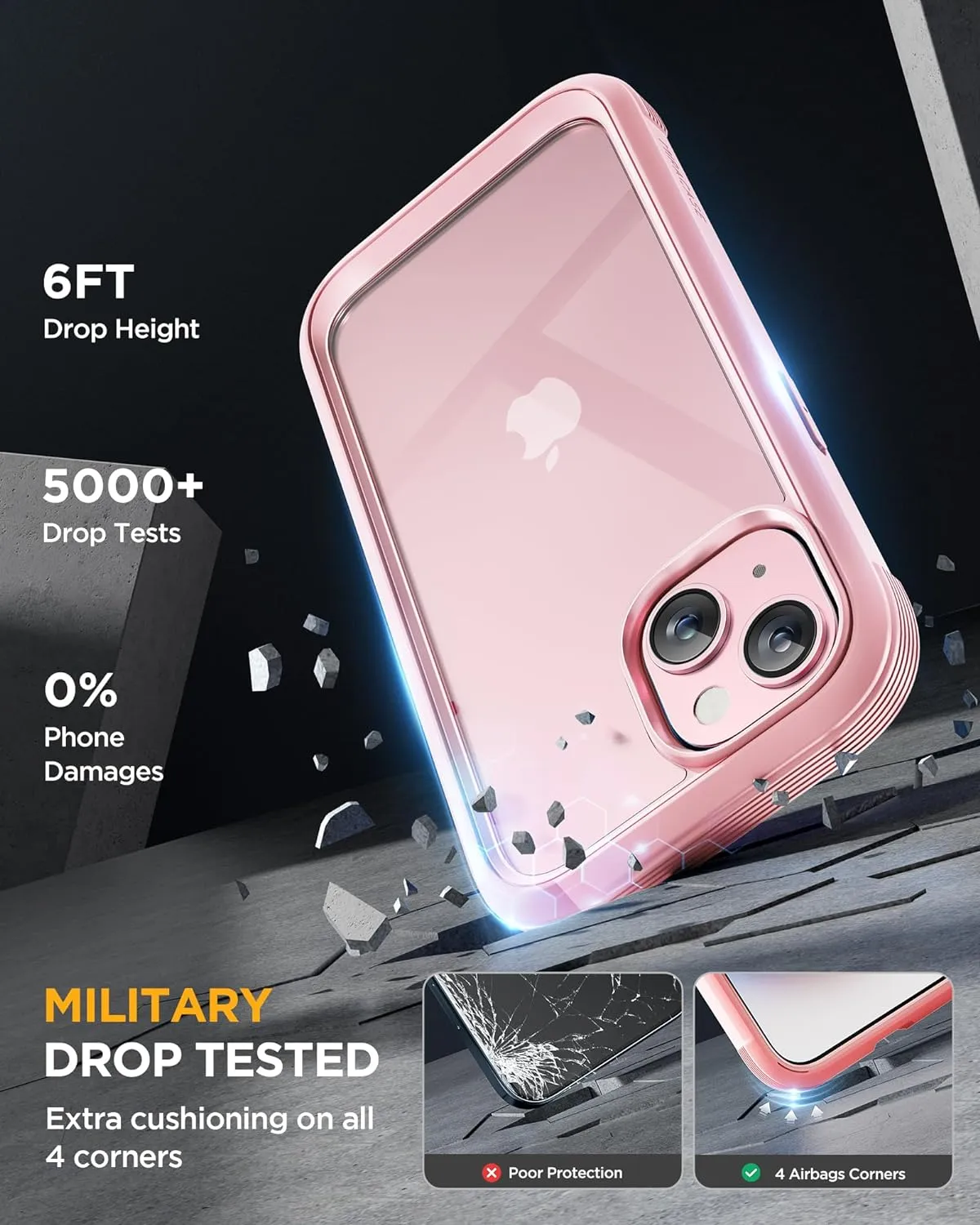 iPhone 15 Plus Case 6.7' Full-Body Military Drop Proof Case Glass Screen Protector