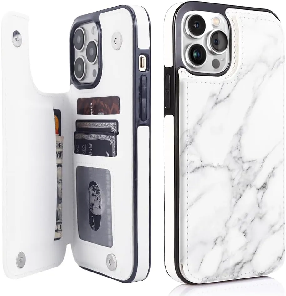 iPhone 15 Plus Wallet Case Card Holder Slot Folio Flip PU Leather Kickstand Double Magnetic Clasp