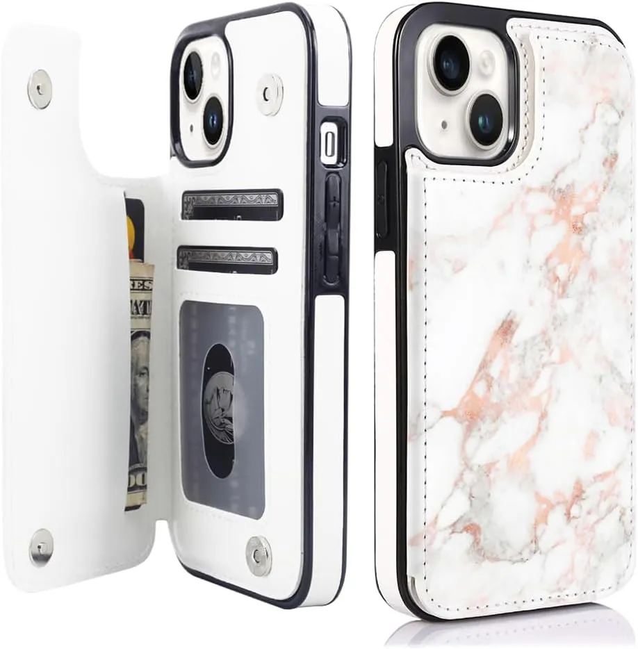 iPhone 15 Plus Wallet Case Card Holder Slot Folio Flip PU Leather Kickstand Double Magnetic Clasp