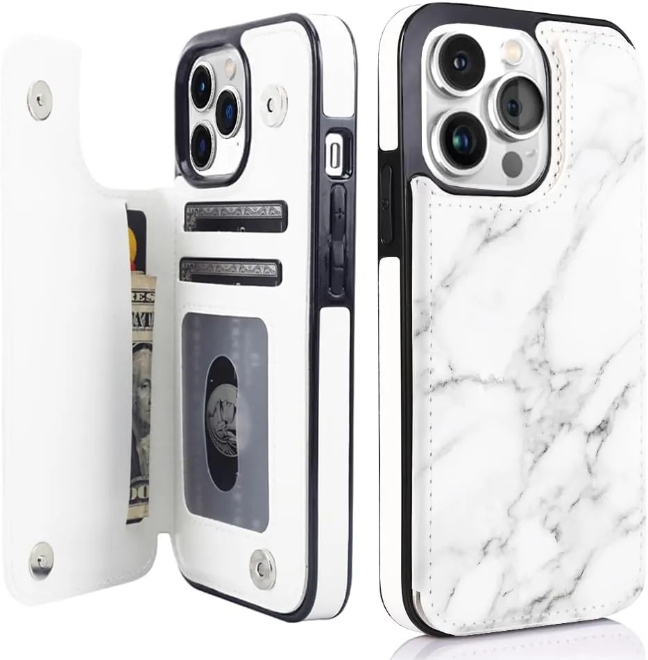 iPhone 15 Plus Wallet Case Card Holder Slot Folio Flip PU Leather Kickstand Double Magnetic Clasp