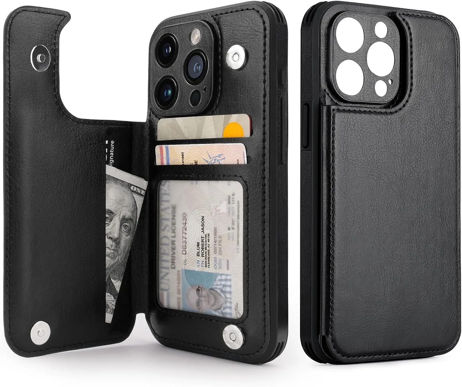 iPhone 15 Pro Case Card Holder Leather Phone Wallet Case