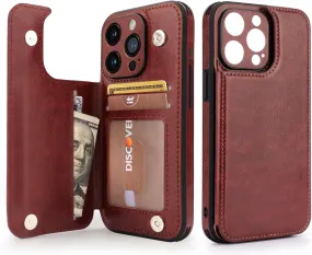 iPhone 15 Pro Case Card Holder Leather Phone Wallet Case