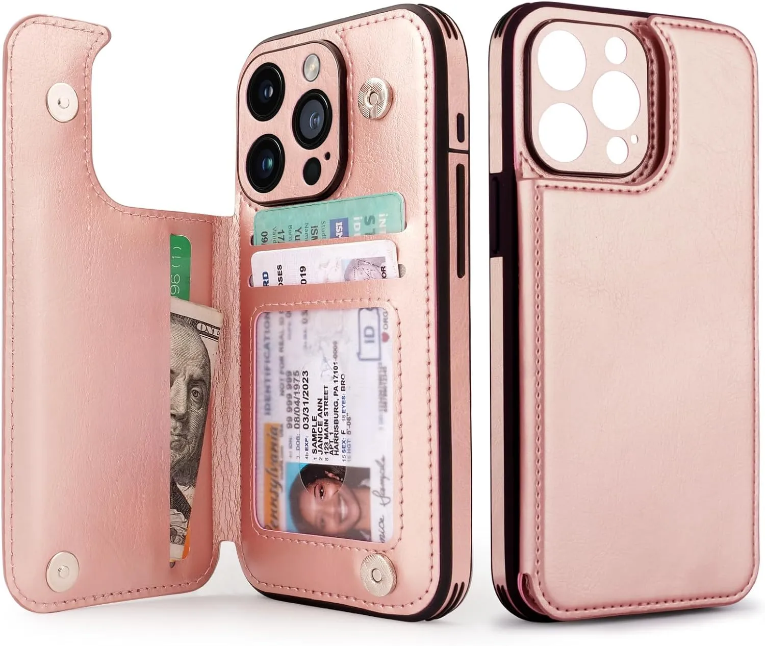 iPhone 15 Pro Case Card Holder Leather Phone Wallet Case