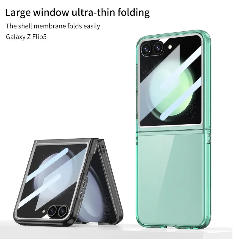 Large Window Screen Fold Slim Transparent Phone Case With Temepred Glass Film For Samsung Galaxy Z Flip 5