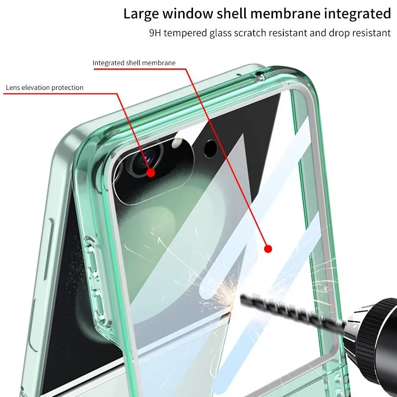 Large Window Screen Fold Slim Transparent Phone Case With Temepred Glass Film For Samsung Galaxy Z Flip 5