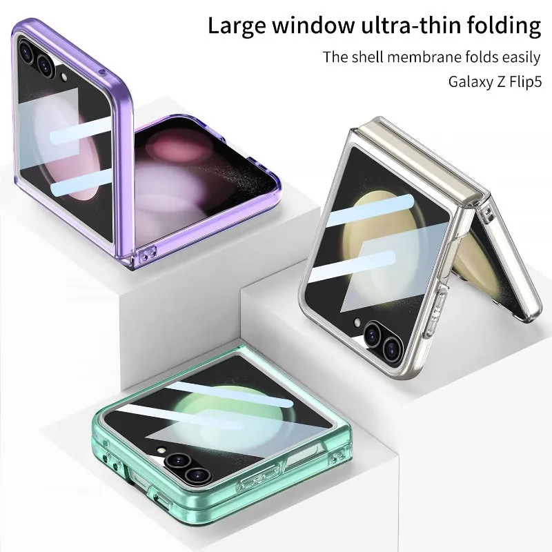 Large Window Screen Fold Slim Transparent Phone Case With Temepred Glass Film For Samsung Galaxy Z Flip 5