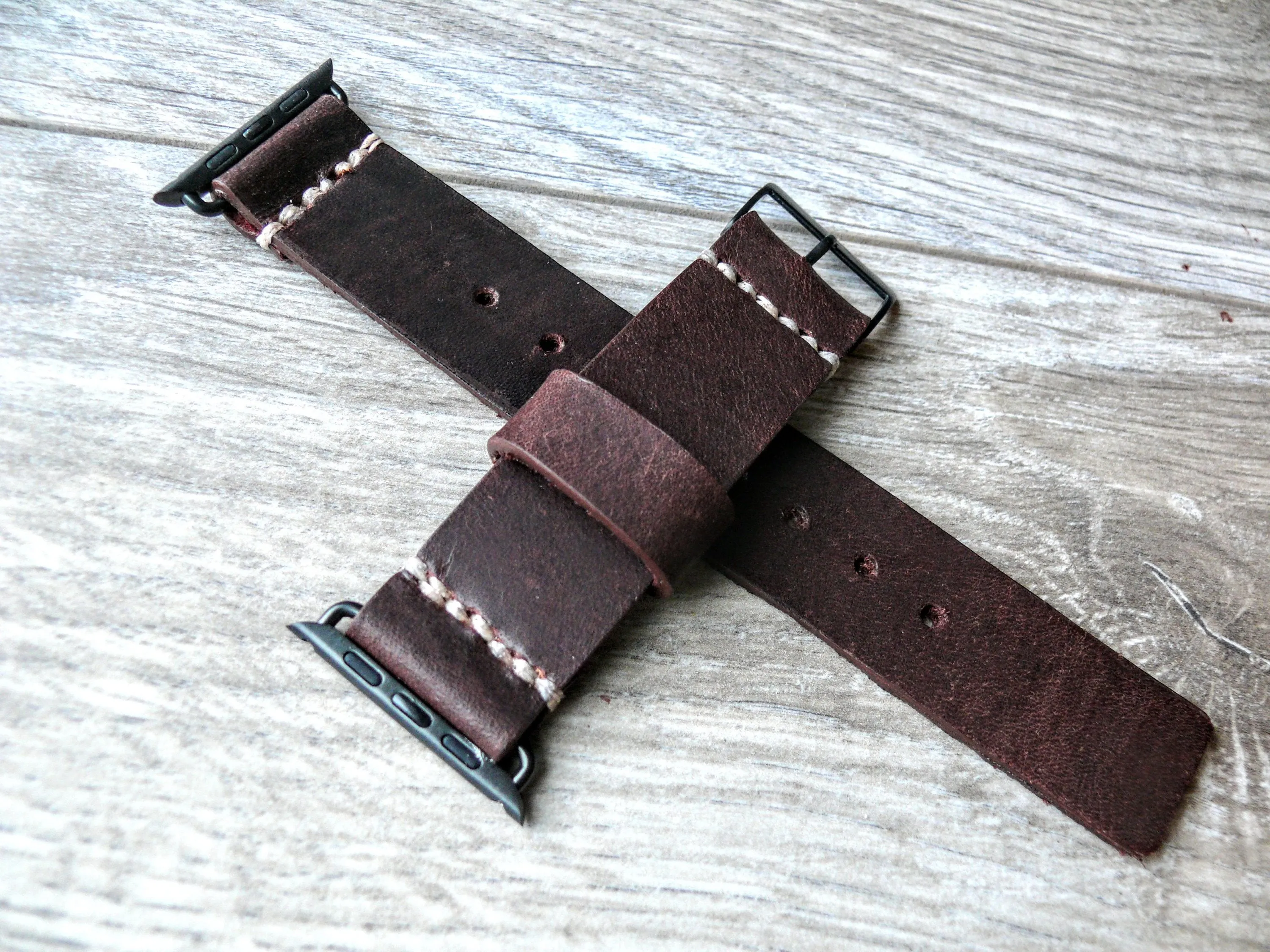 Leather Apple Watch Strap 42 mm Handcrafted • Brown leather iwatch 3 band • Artisan