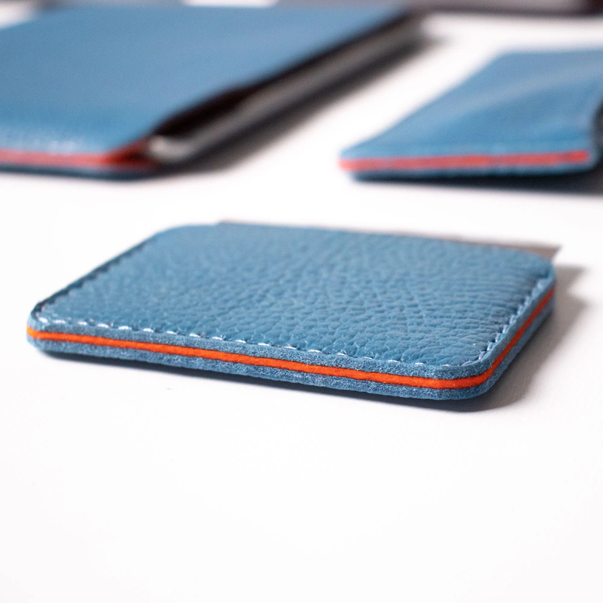 Leather Slim Cardholder - Turquoise Blue and Orange