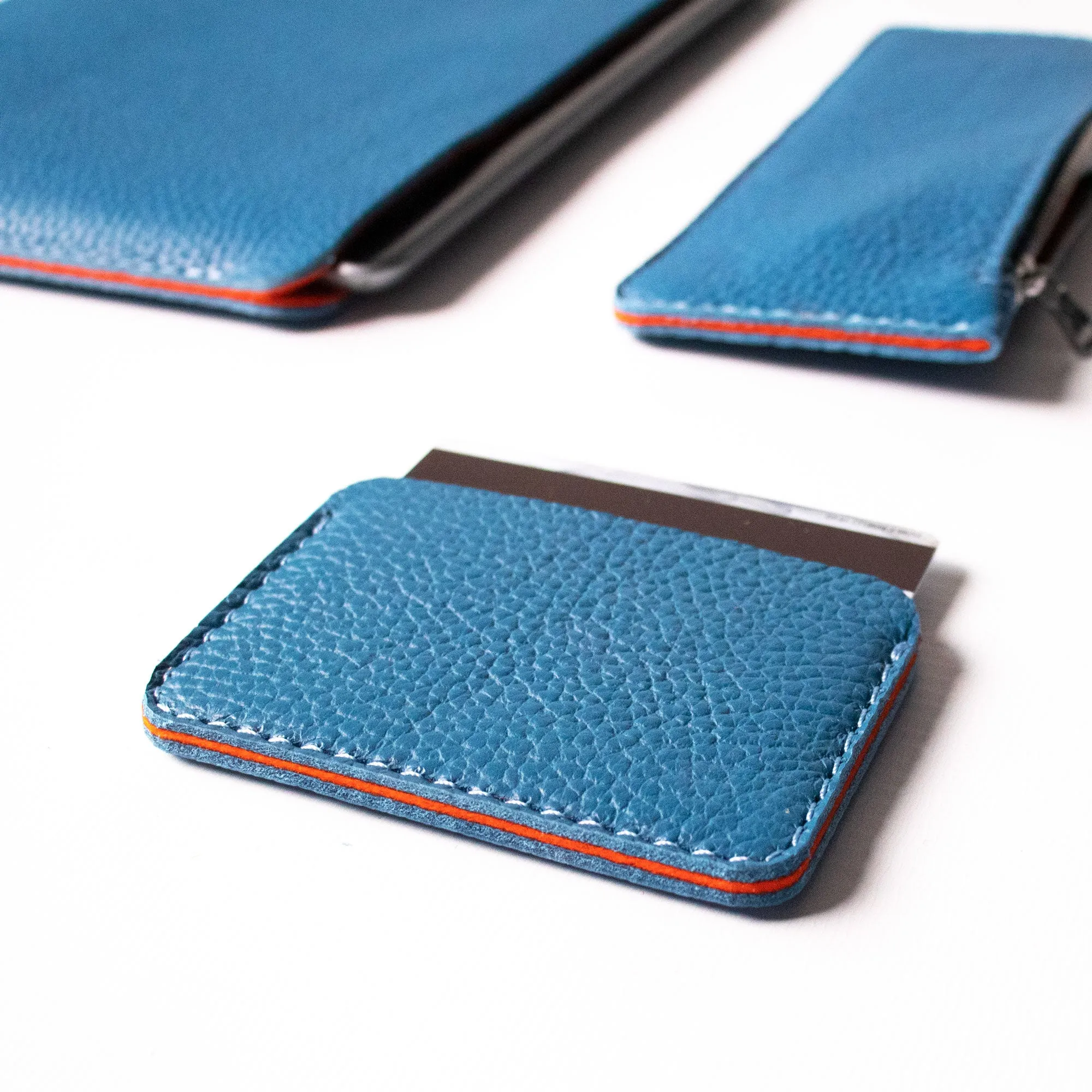 Leather Slim Cardholder - Turquoise Blue and Orange