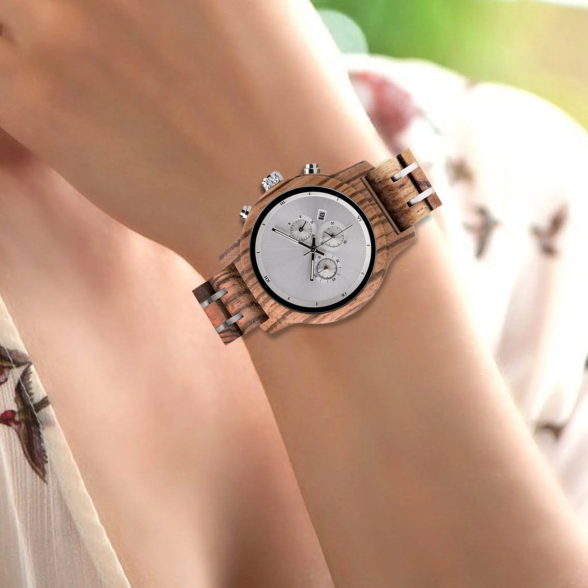 Leeds - Silver Face Zebrawood Lady Chronograph