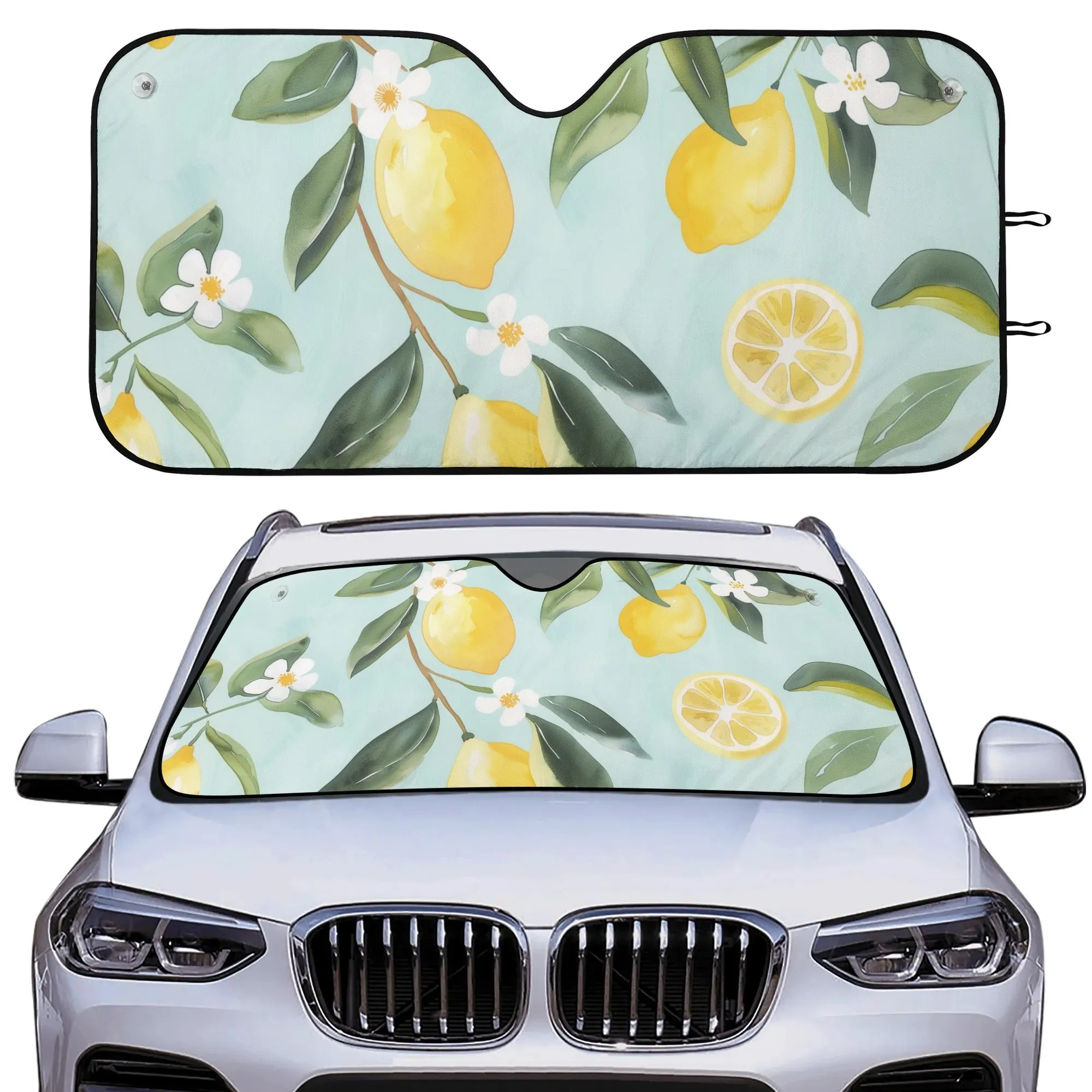 Lemons Car Sun Shade, Fruit Floral Summer Front Windshield Coverings Blocker Auto Protector Window Visor Screen Cover Shield SUV Truck