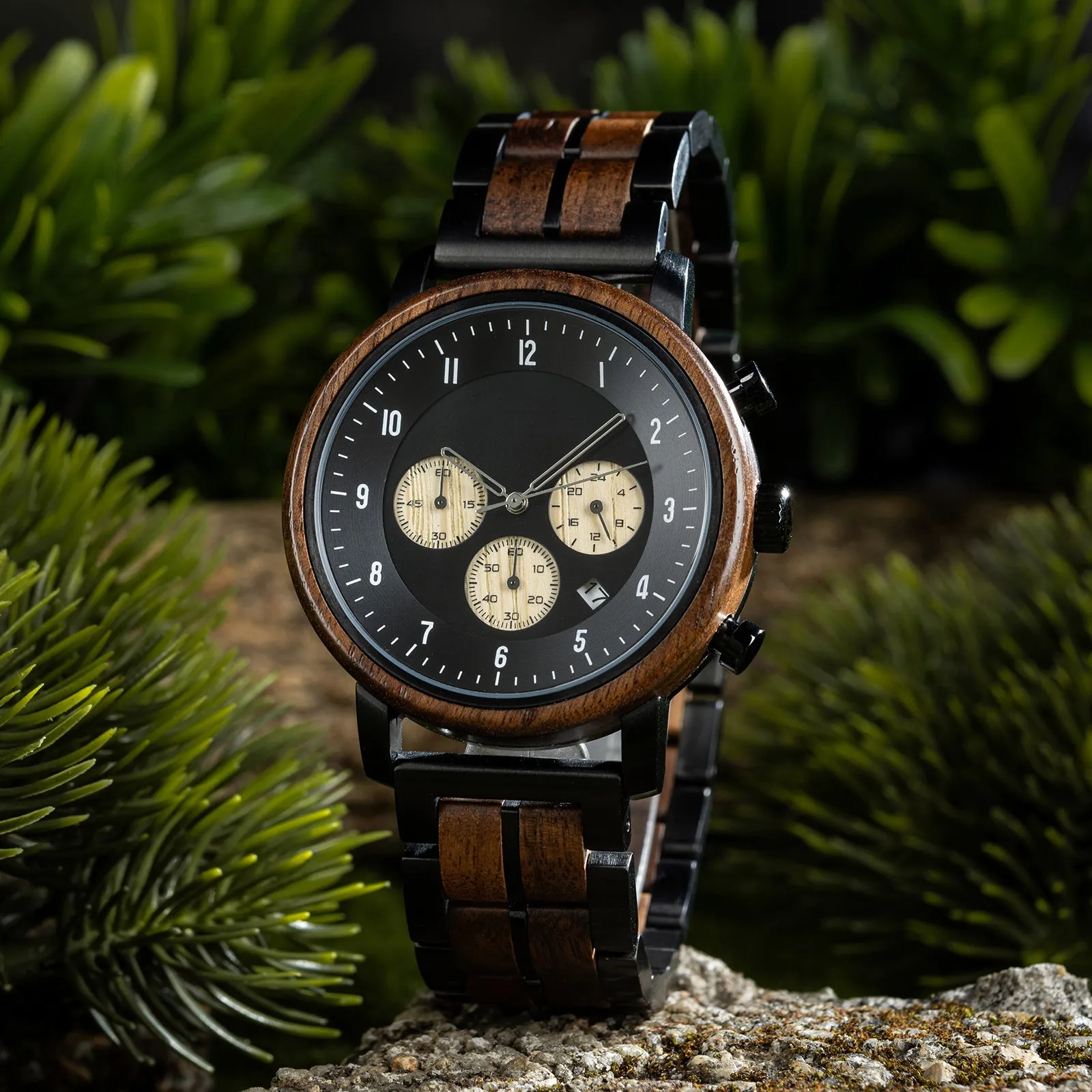 Leon - Black Steel & Walnut Chronograph