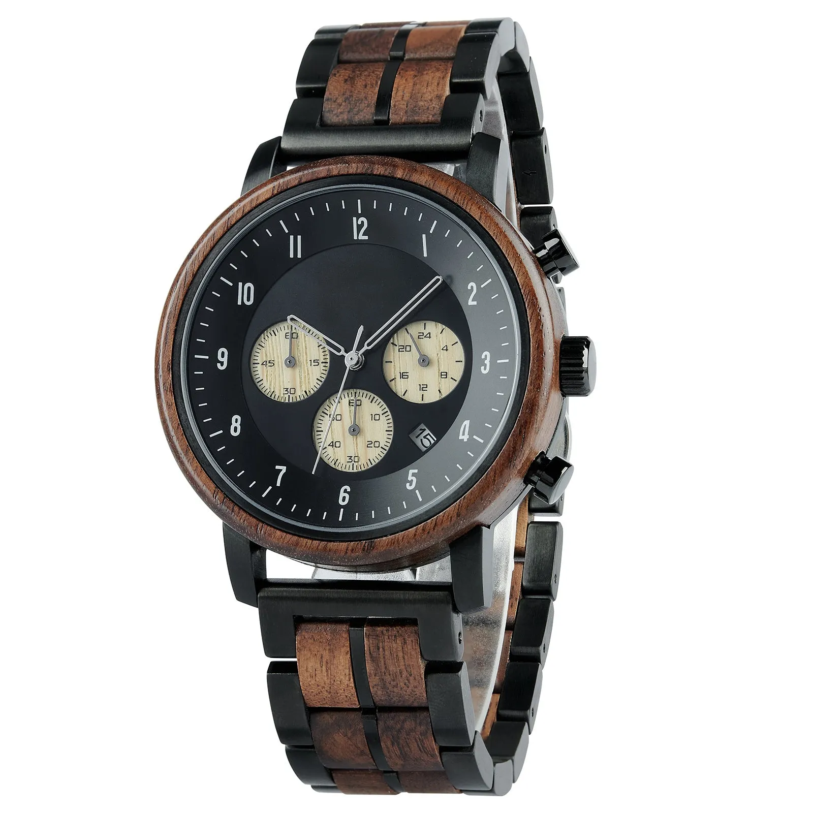 Leon - Black Steel & Walnut Chronograph