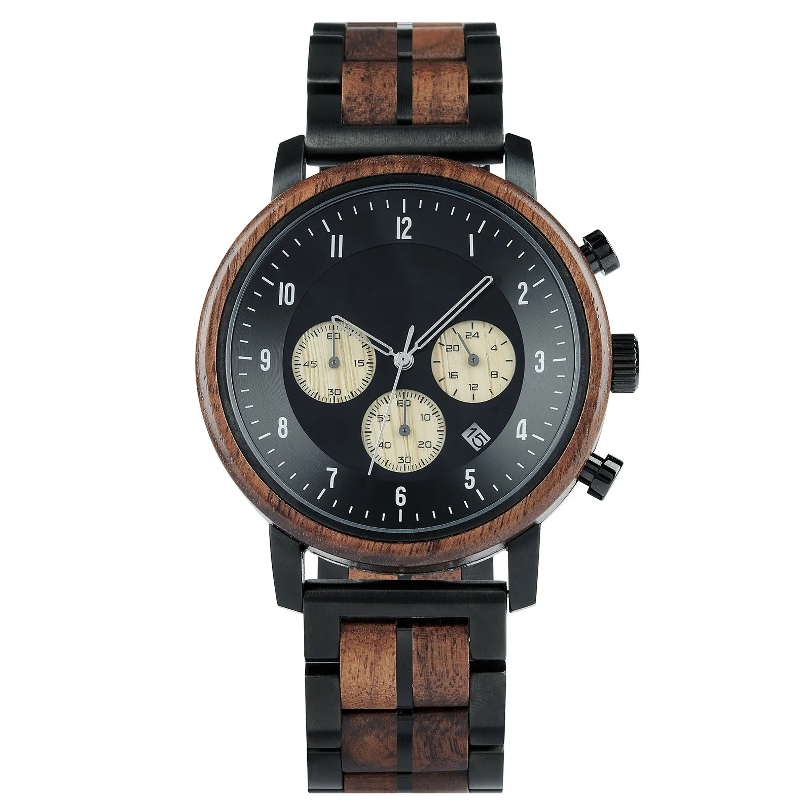 Leon - Black Steel & Walnut Chronograph