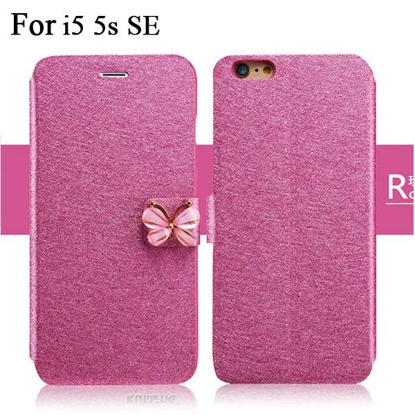 Luxury Fashion Butterfly Built-in Card slot Silk Pattern 4.7" Stand Flip Leather Mobile Phone Case For iPhone 5 5S SE 6 6S Plus