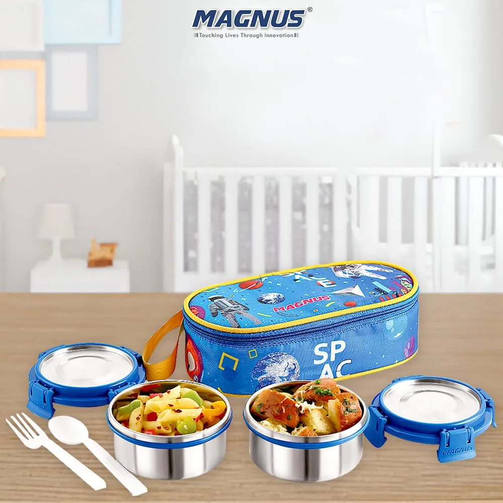 Magnus Avanza 2 Deluxe Kids Stainless Steel Lunch Box | Airtight, Leakproof, Insulated Cover | Sky Blue | Ideal Lunch Box for Kids, Lunch Boxes for Office Men, Women | Hot Meals