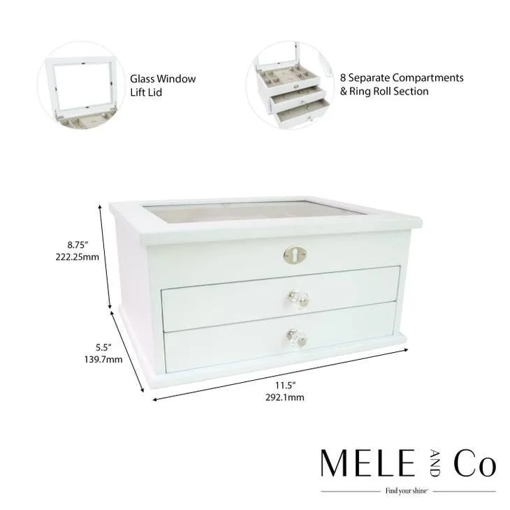 Mele & Co Lili Glass Top Wooden Jewelry Box #1045JG00WG