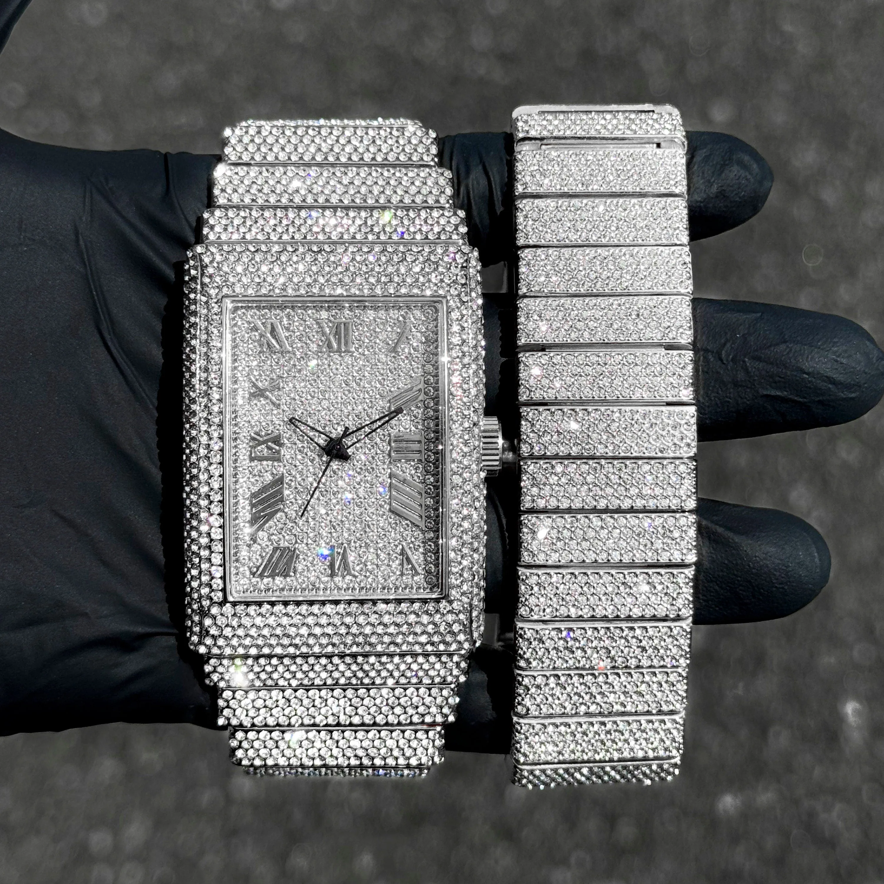 Men's 40mm Fully Iced Out Watch with Matching Diamond Bracelet Set - 2-Piece Watch & Jewelry Set