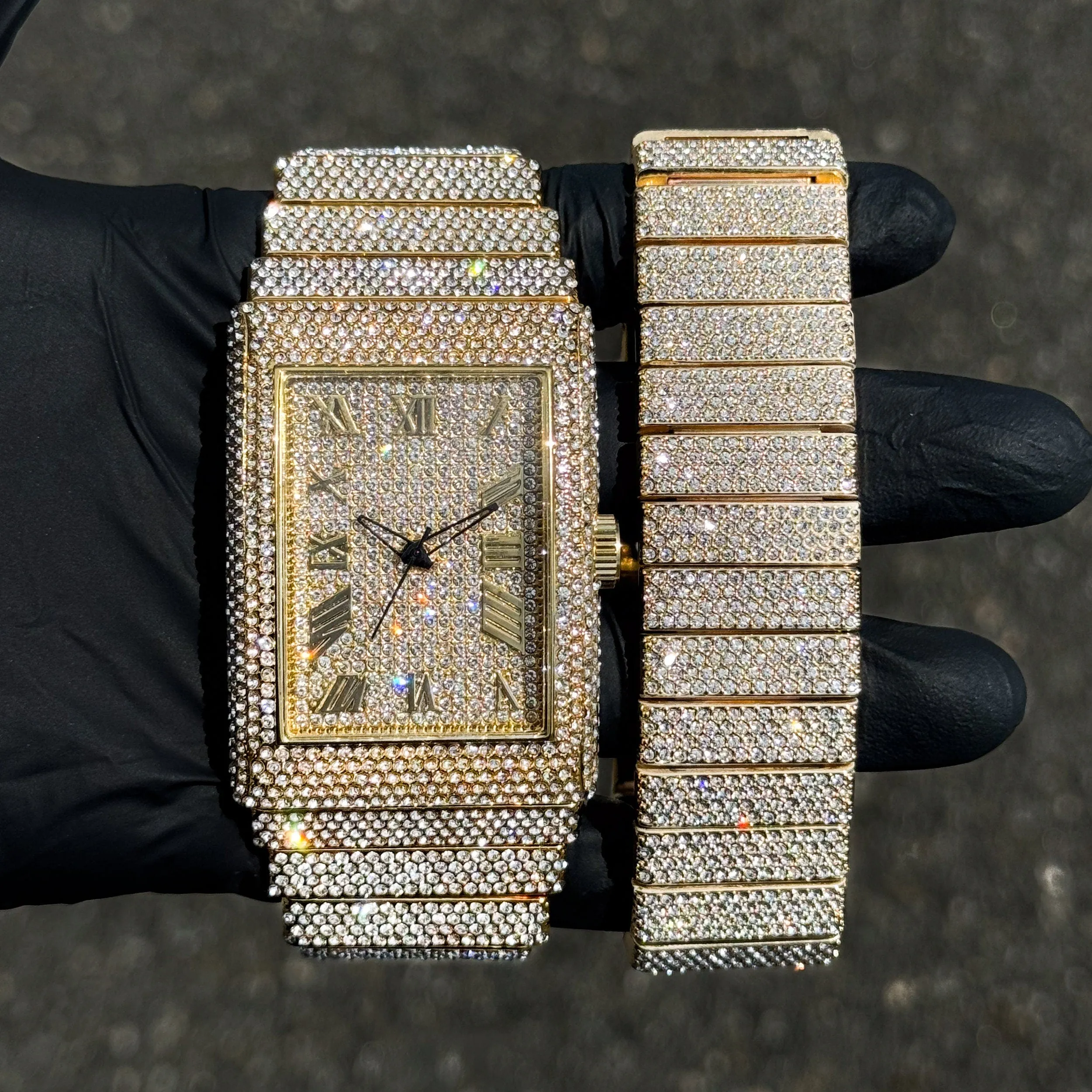 Men's 40mm Fully Iced Out Watch with Matching Diamond Bracelet Set - 2-Piece Watch & Jewelry Set