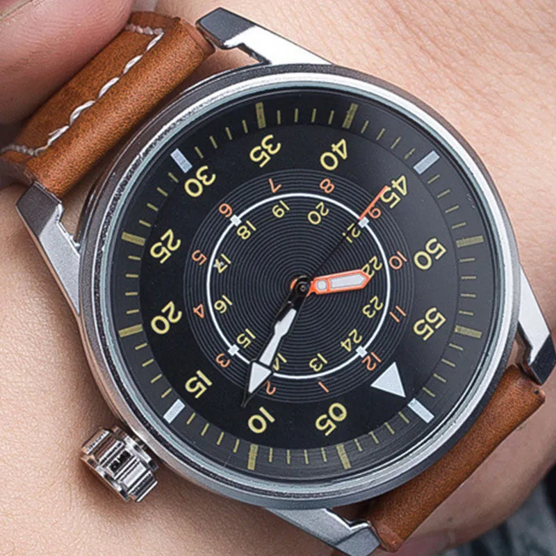 Military Quartz Watch Men Fashion Wrist Watches Casual Leather Wristwatch Quartz-watch