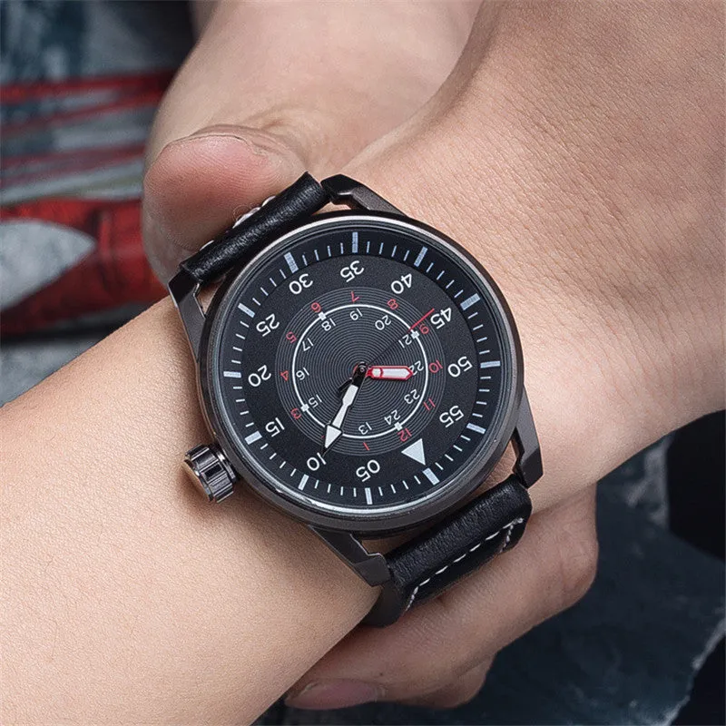 Military Quartz Watch Men Fashion Wrist Watches Casual Leather Wristwatch Quartz-watch