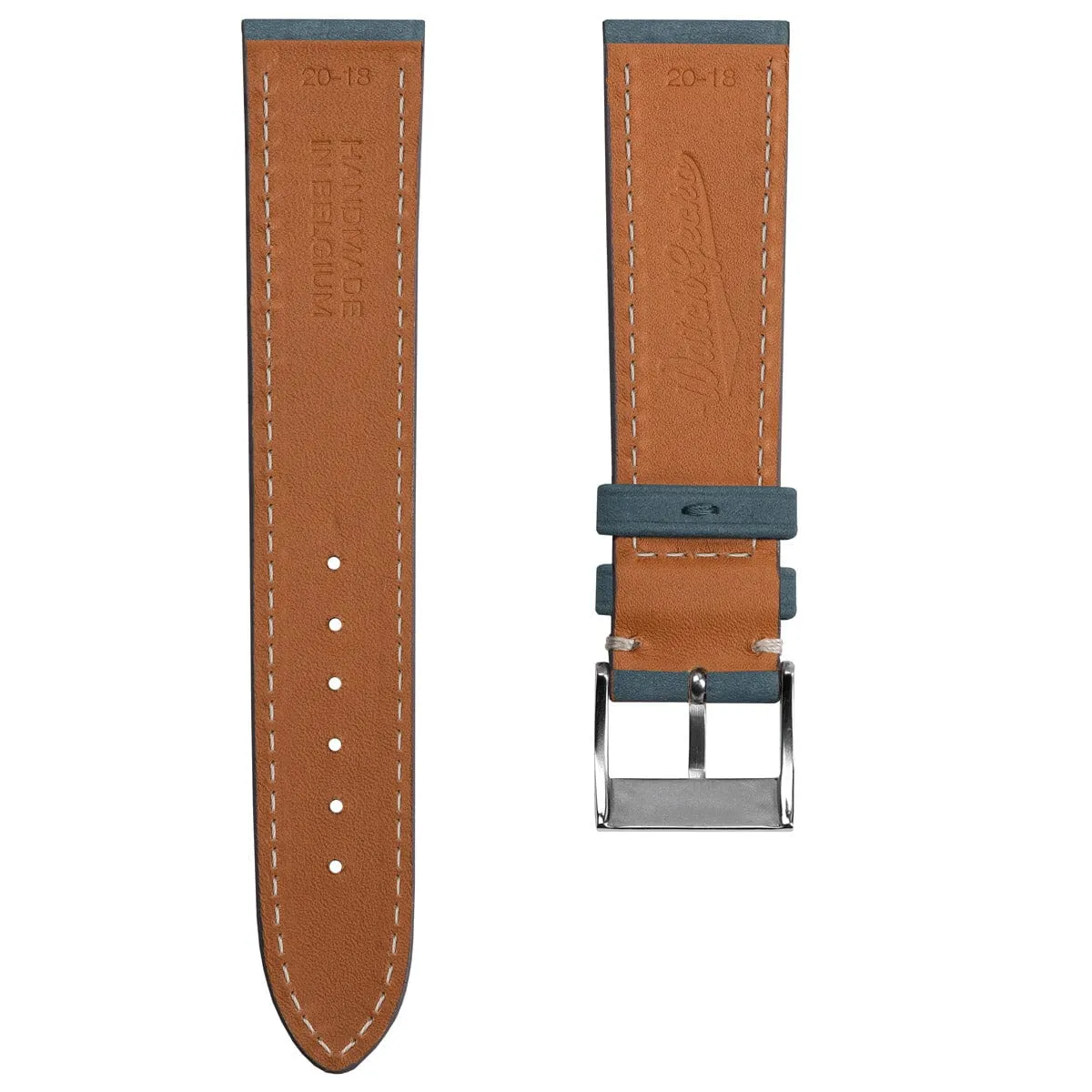 Mozet Flat Nubuck Handmade Leather Watch Strap - Blue Jeans