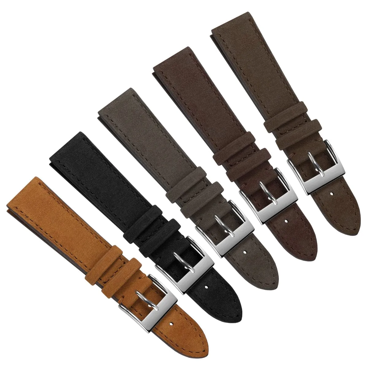 Mozet Flat Nubuck Handmade Leather Watch Strap - Blue Jeans