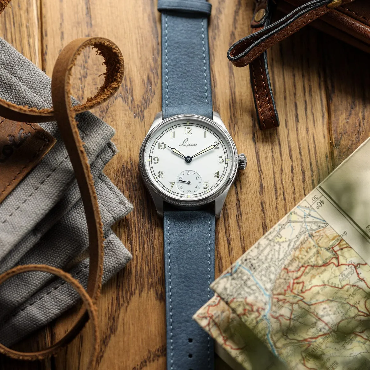 Mozet Flat Nubuck Handmade Leather Watch Strap - Blue Jeans