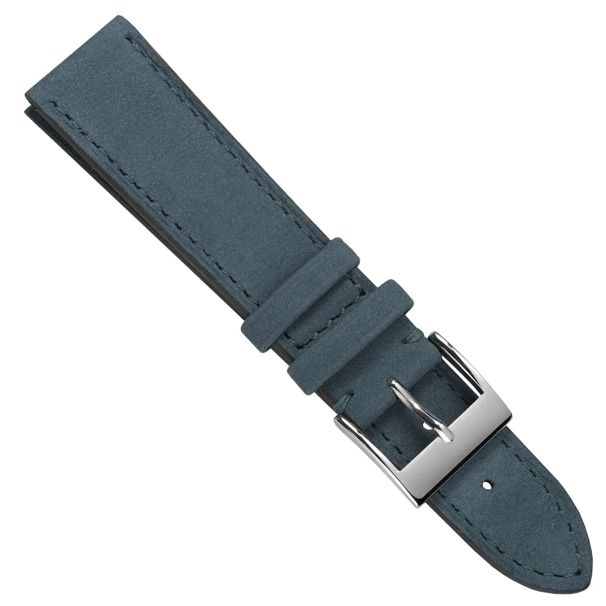 Mozet Flat Nubuck Handmade Leather Watch Strap - Blue Jeans