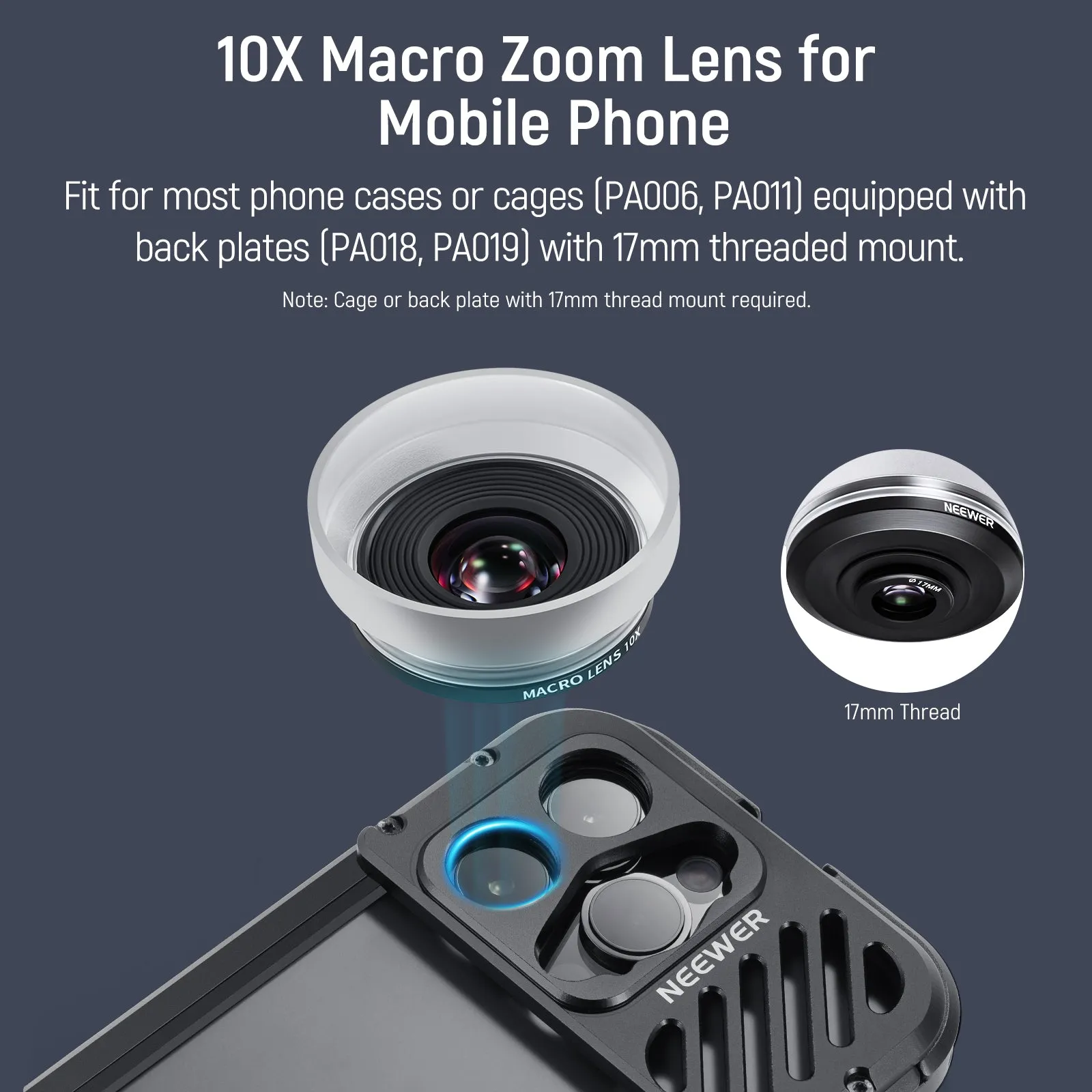 NEEWER LS-28 10X HD Macro Lens For 17mm Thread Phone Cage