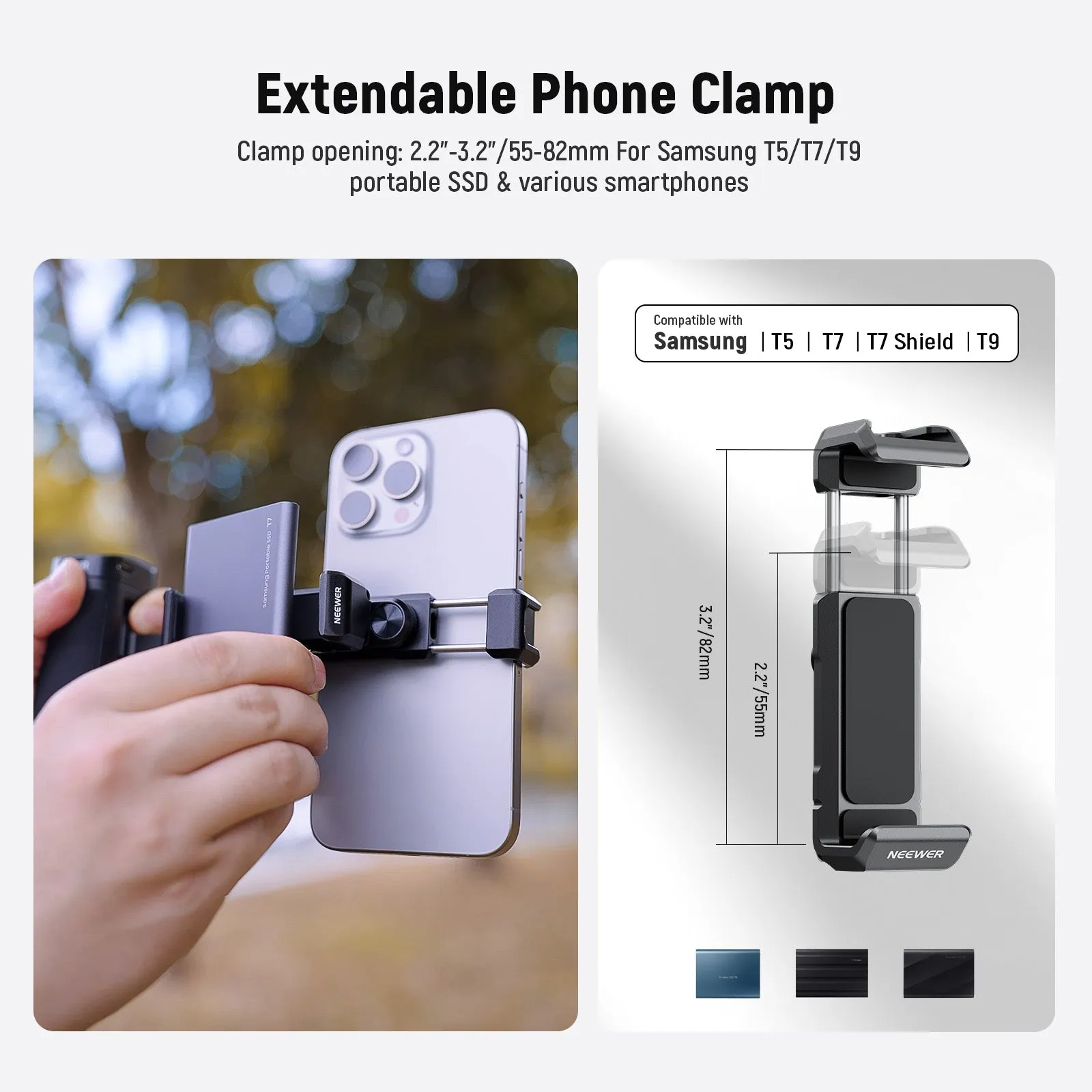 NEEWER PA028E Bluetooth Side Handle with Phone Holder & SSD Holder for 15 Pro Max