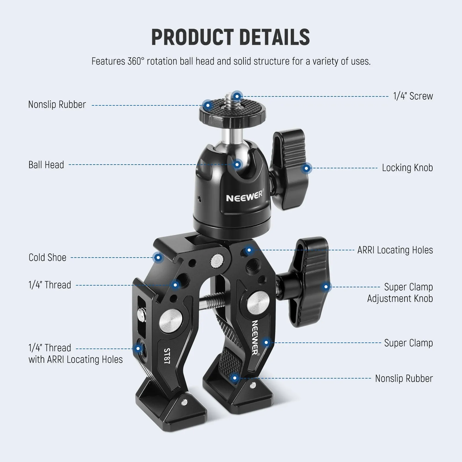 NEEWER ST87 Super Clamp with Ballhead