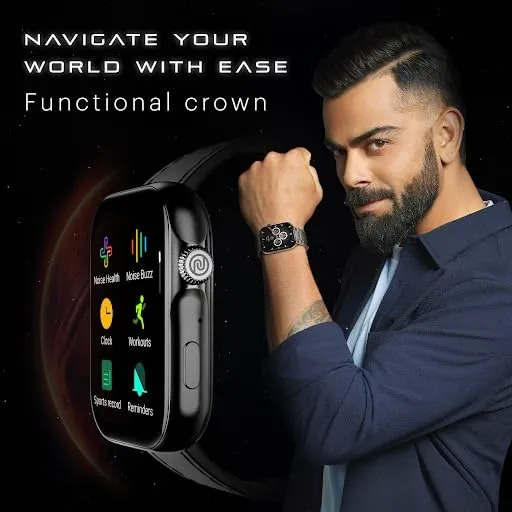 Noise ColorFit Ultra 3 Bluetooth Calling Smart Watch with Biggest 1.96" AMOLED Display, Premium Metallic Build, Functional Crown, Gesture Control with Silicon Strap (Jet Black)