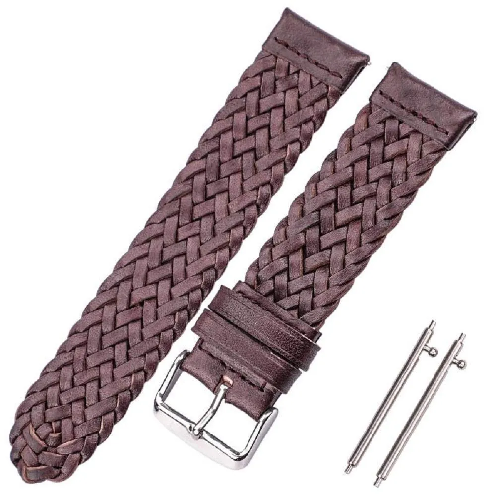 OBOE 22mm Smart Watch Genuine Braided Leather Replacement Band Strap Compatible For Amazfit GTR 47mm / Samsung Galaxy Watch (46mm) / Amazfit Pace/Stratos/Samsung Gear S3 Classic/Frontier (Brown)