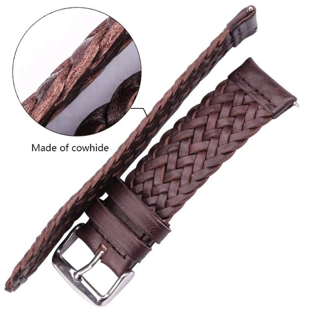 OBOE 22mm Smart Watch Genuine Braided Leather Replacement Band Strap Compatible For Amazfit GTR 47mm / Samsung Galaxy Watch (46mm) / Amazfit Pace/Stratos/Samsung Gear S3 Classic/Frontier (Brown)