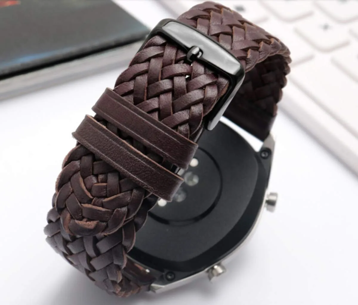 OBOE 22mm Smart Watch Genuine Braided Leather Replacement Band Strap Compatible For Amazfit GTR 47mm / Samsung Galaxy Watch (46mm) / Amazfit Pace/Stratos/Samsung Gear S3 Classic/Frontier (Brown)