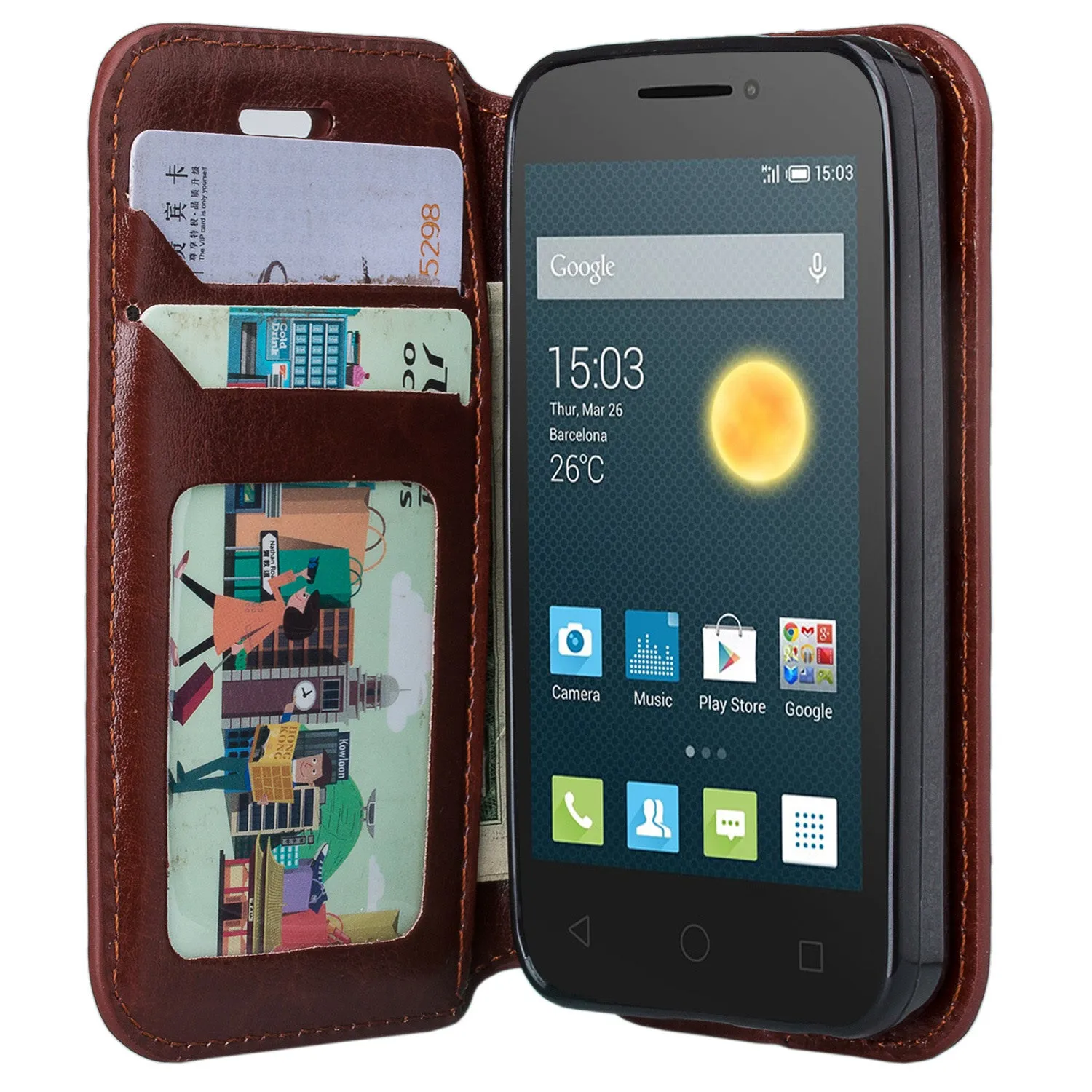 Onetouch Pixi Pulsar Case, Flip Fold [Kickstand Feature] Pu Leather Wallet Case with ID & Credit Card Slots For Alcatel Onetouch Pixi Pulsar - Brown