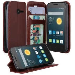 Onetouch Pixi Pulsar Case, Flip Fold [Kickstand Feature] Pu Leather Wallet Case with ID & Credit Card Slots For Alcatel Onetouch Pixi Pulsar - Brown