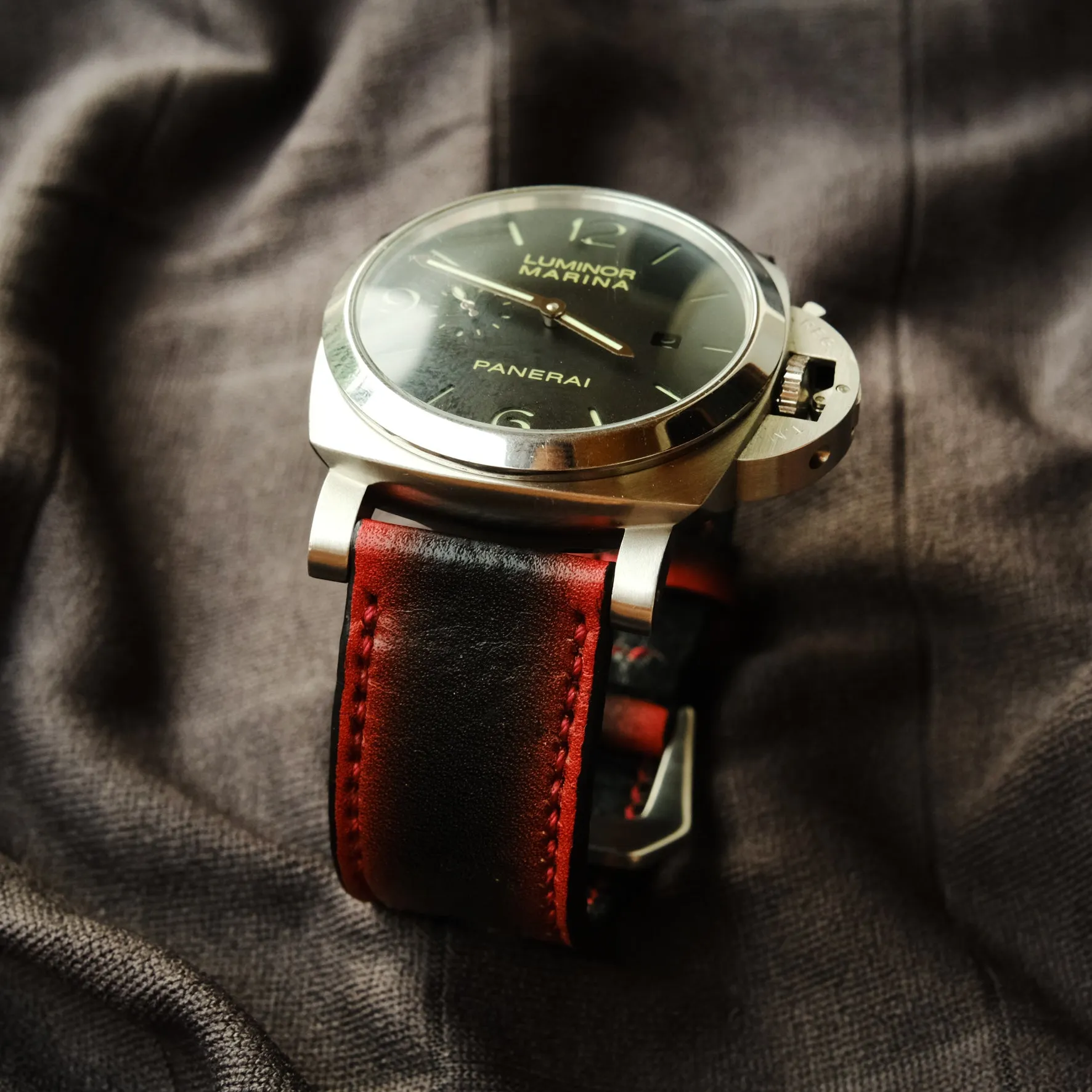 Panerai Neon Red Watch Band Panerai Red Strap For Officine Panerai Luminor Marina Radiomir PAM 22mm 24mm 26mm Band Handmade Leather Straps