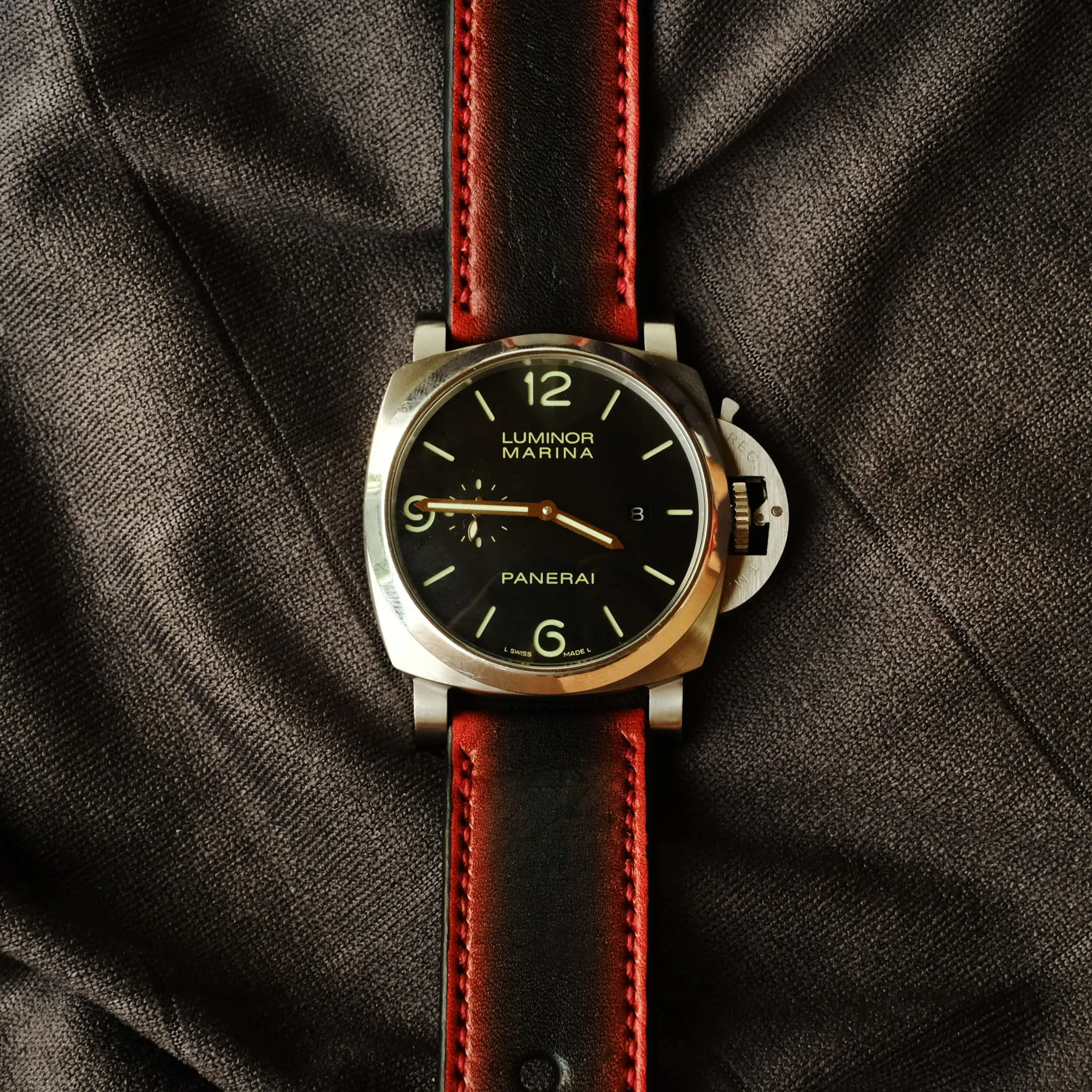 Panerai Neon Red Watch Band Panerai Red Strap For Officine Panerai Luminor Marina Radiomir PAM 22mm 24mm 26mm Band Handmade Leather Straps