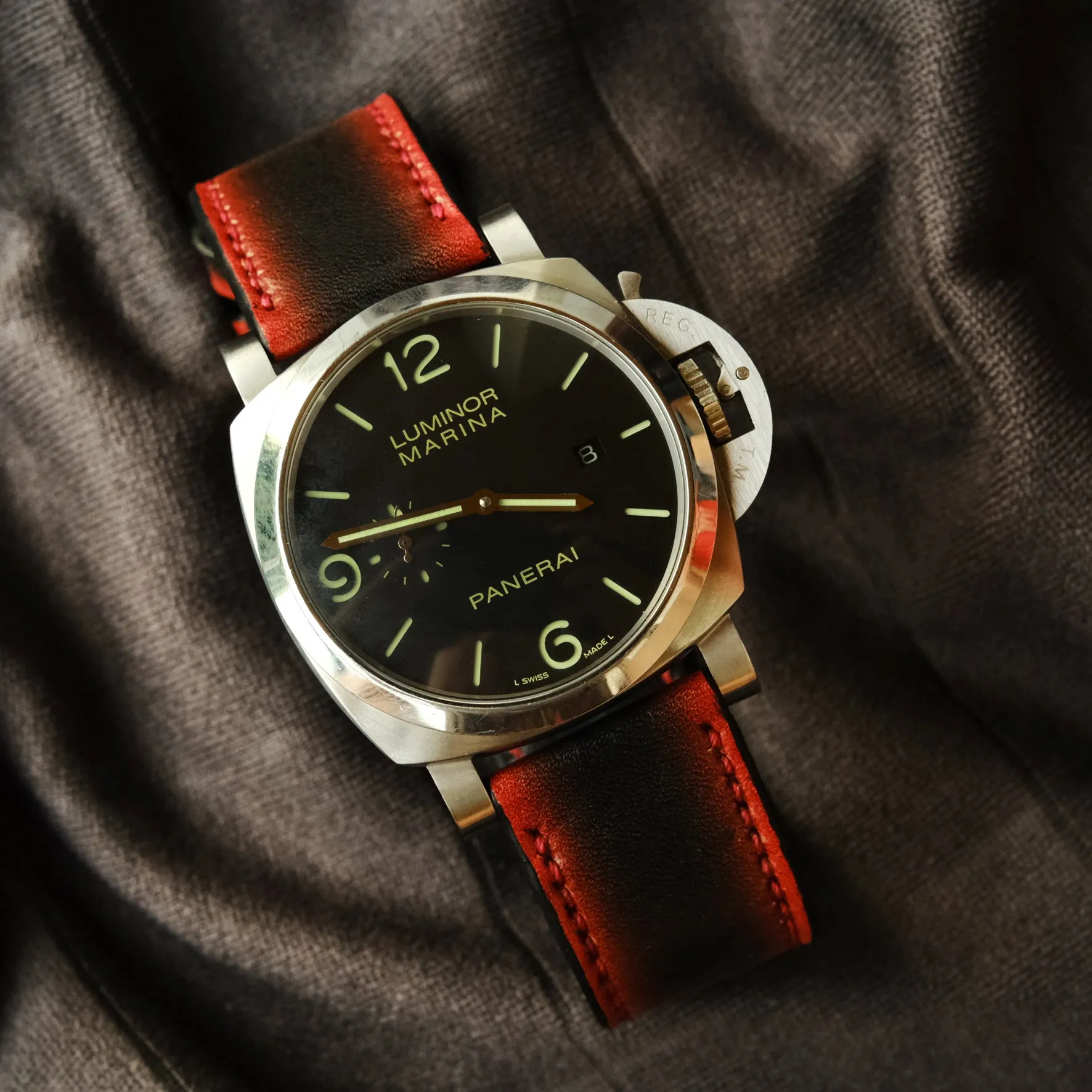 Panerai Neon Red Watch Band Panerai Red Strap For Officine Panerai Luminor Marina Radiomir PAM 22mm 24mm 26mm Band Handmade Leather Straps