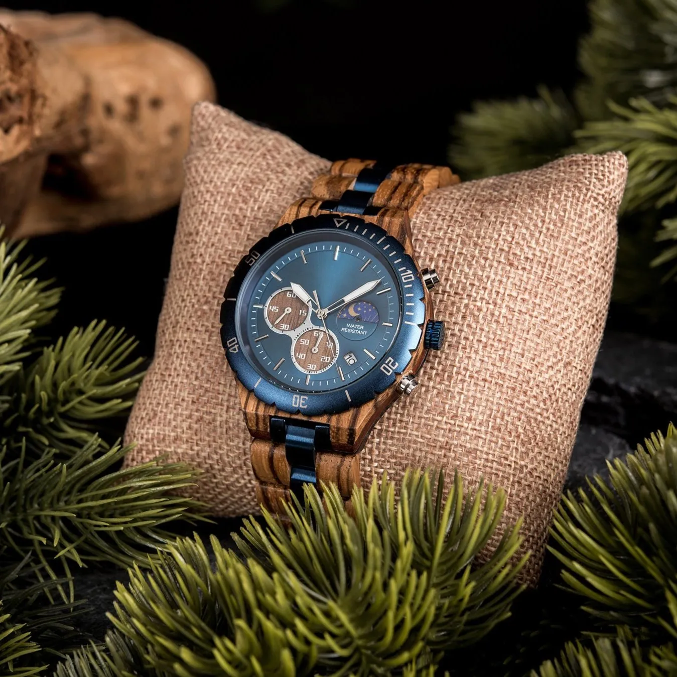 Perth - Blue Steel & Zebrawood Chronograph