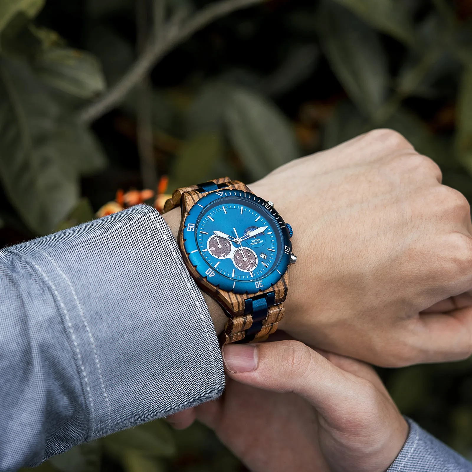 Perth - Blue Steel & Zebrawood Chronograph