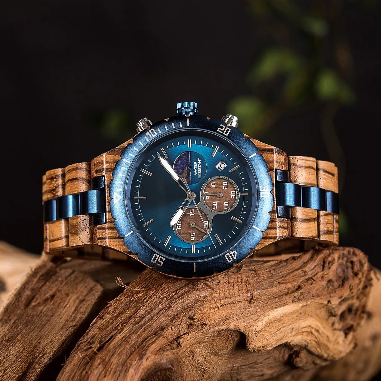 Perth - Blue Steel & Zebrawood Chronograph