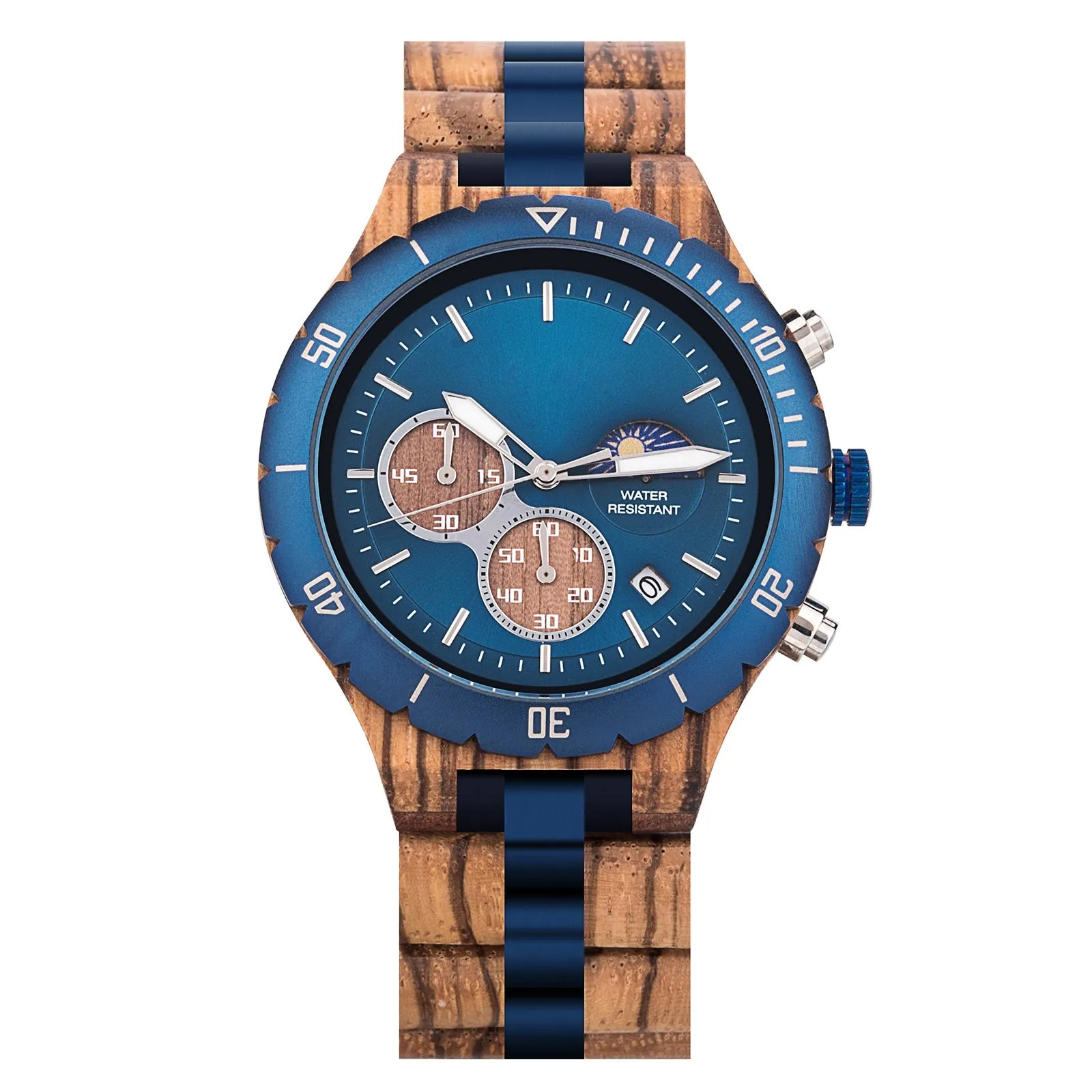 Perth - Blue Steel & Zebrawood Chronograph